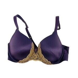 Soma Enhancing Shape Full Coverage Bra Satin Purple with Cream Lace 34C